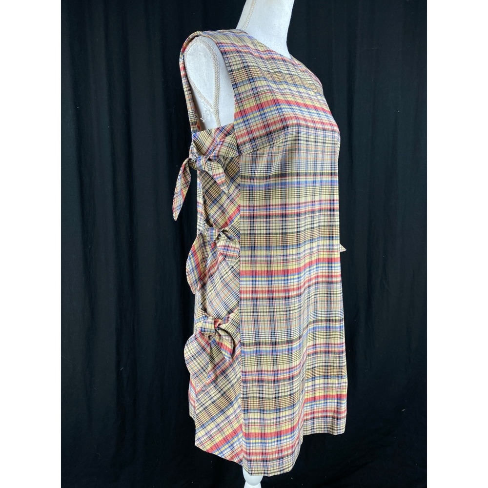 PEARL Lela Rose Womens S Side Tie Mini Dress Shift Plaid Tartan Madras